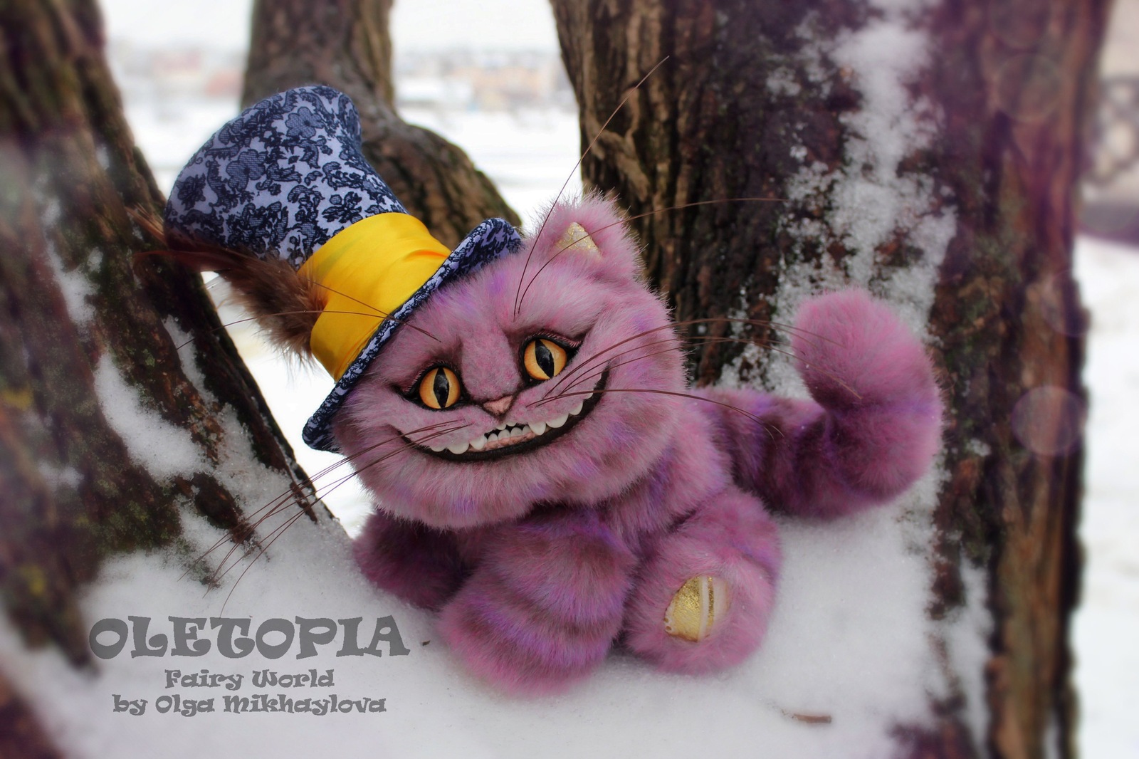 Purple-pink mustachioed) - My, Cheshire Cat, Author's toy, With your own hands, Creation, Artificial fur, My, Longpost