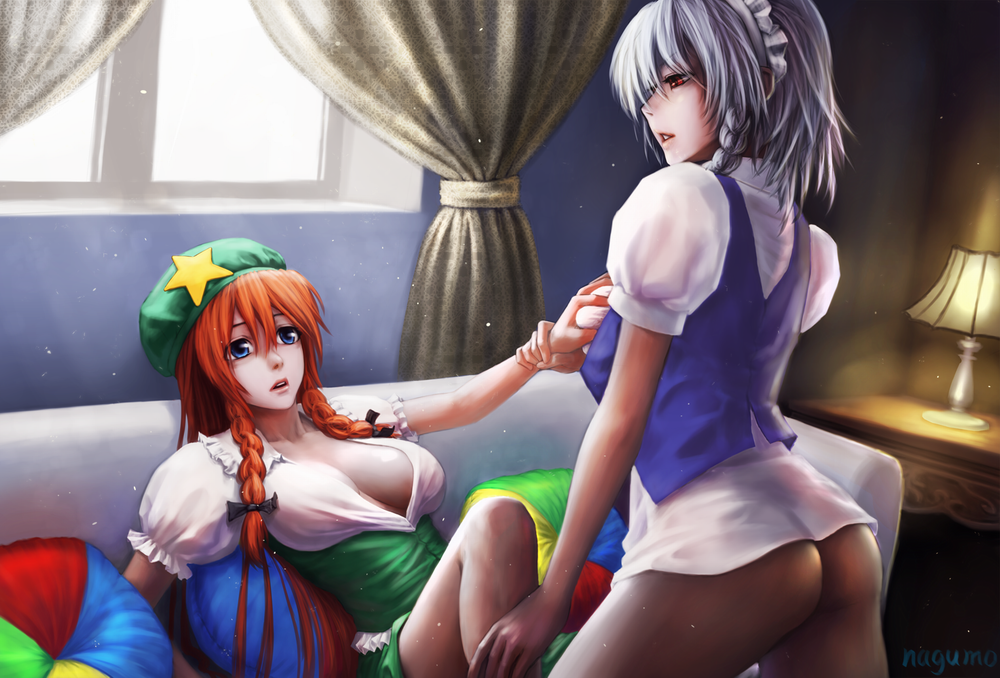 Anime Art - NSFW, Anime art, Anime, Touhou, Hong meiling, Izayoi Sakuya, Booty, Yuri