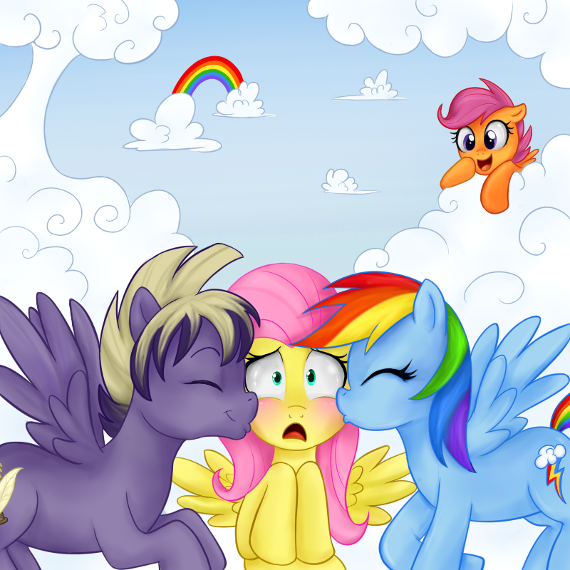 Surprise. - My little pony, Fluttershy, Rainbow dash, Original character, MLP Lesbian, Bisexuality, Scootaloo, Shipping