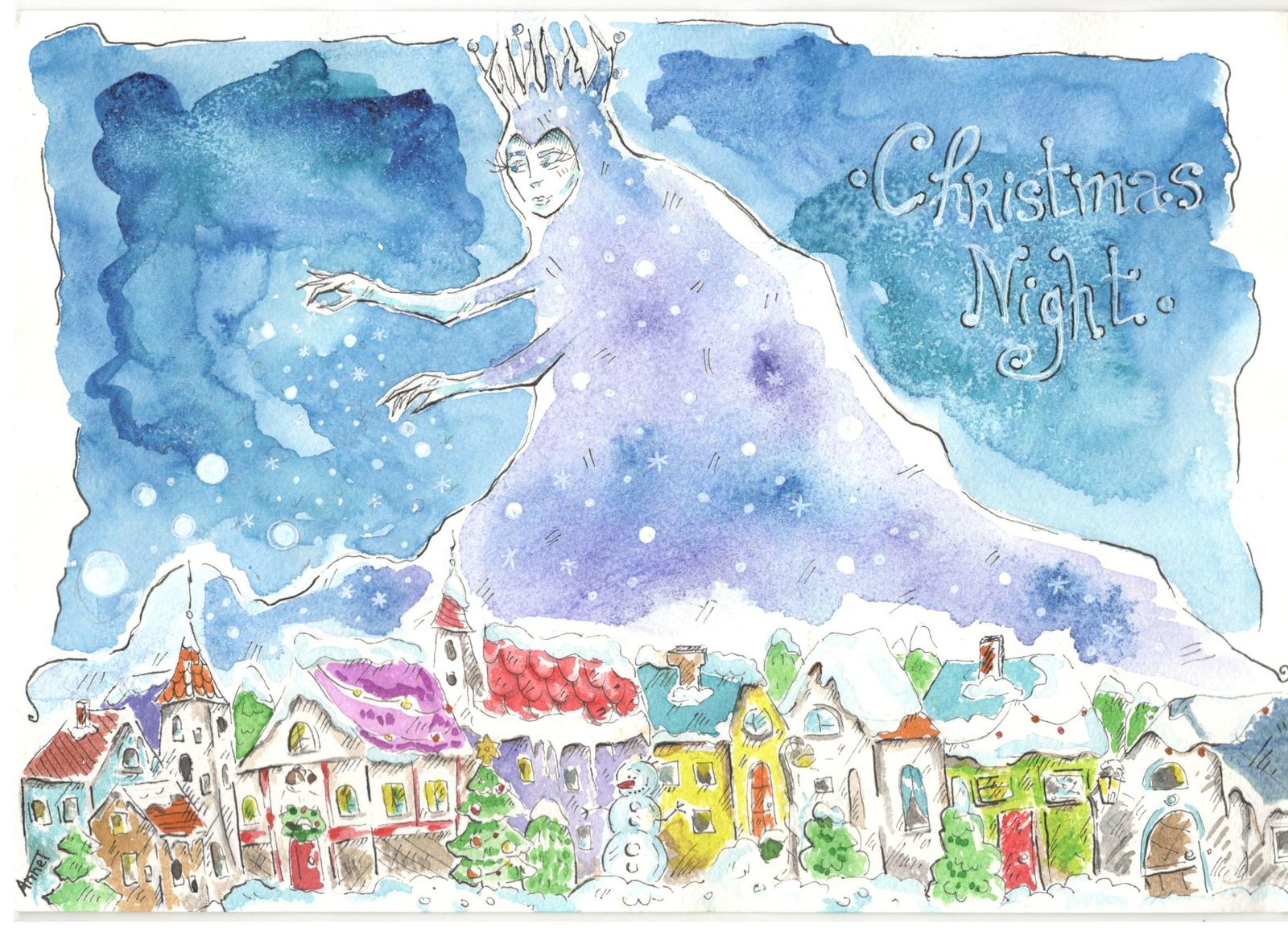 Christmas spirit - My, The Snow Queen, , Night, Illustrations, Winter, Snow, Art, Drawing