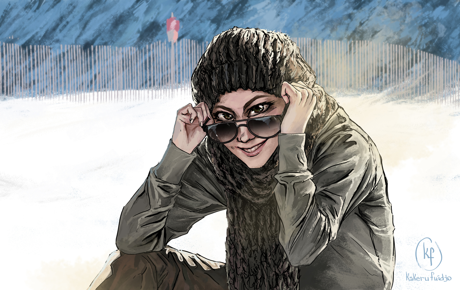 Art by photo - My, Art, Digital drawing, Winter, Sketching, Kakerufuidjo, Digital, Portrait