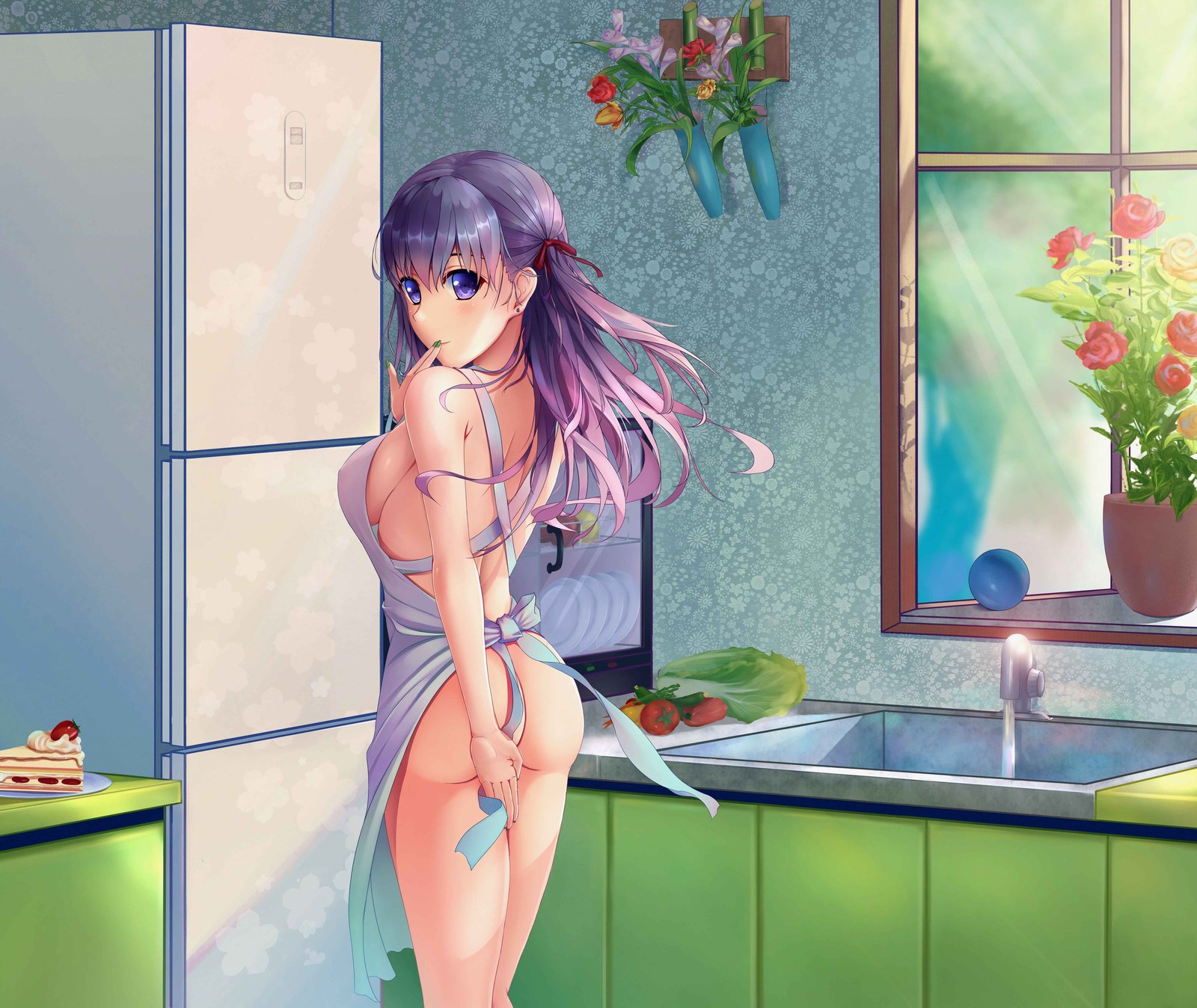 Ohayou - NSFW, Anime art, Anime, Fate, Matou sakura, Booty, Sideboob, Apron