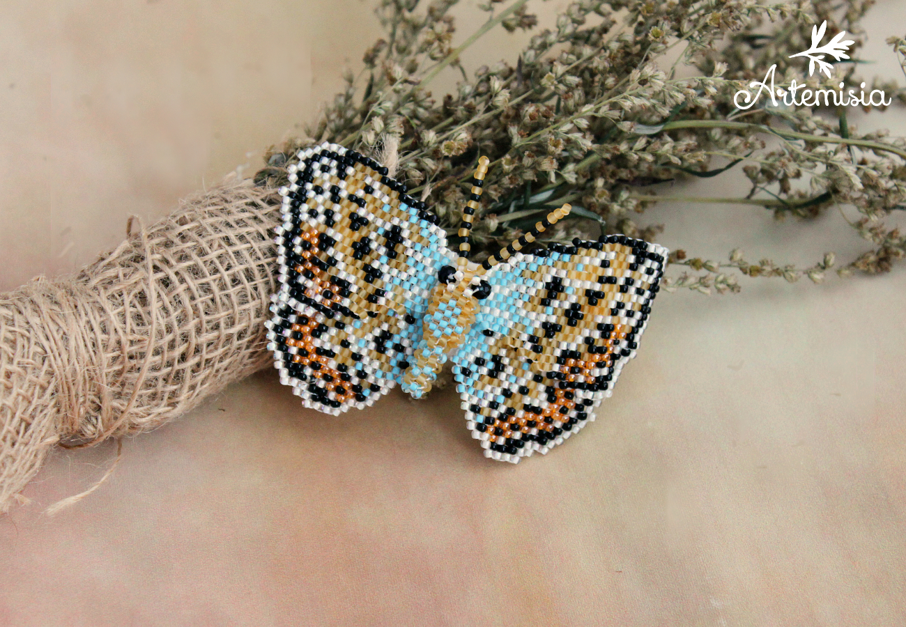 Brooch butterfly golubyanka Icarus. - My, My, Longpost, Butterfly, golubyanka, Beads, Beading, Brooch, Presents