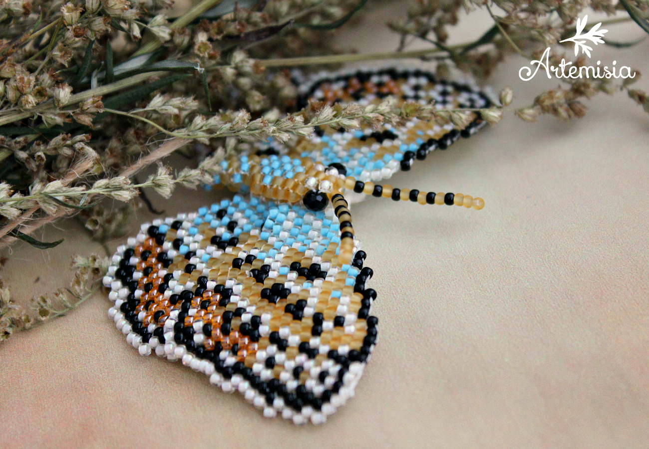 Brooch butterfly golubyanka Icarus. - My, My, Longpost, Butterfly, golubyanka, Beads, Beading, Brooch, Presents