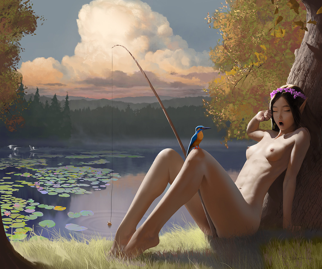 When he pecked! .. - NSFW, Digital, Fantasy, Fishing, Girls, Fairy, Sex, Orgasm, Art