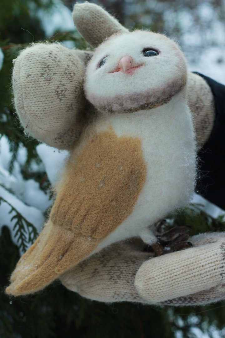 Owl barn owl made of wool - My, Needlework, Owl, My, Hobby, Toys, Winter, Photo, With your own hands, Longpost