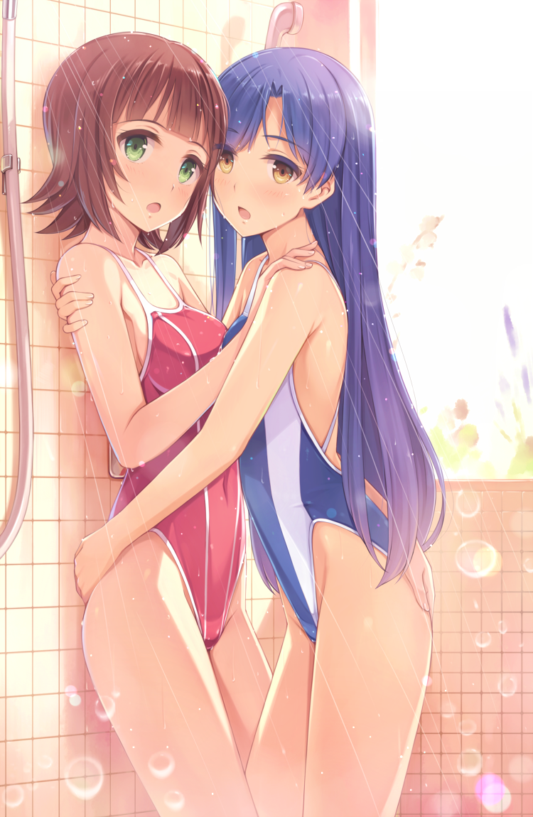 Anime Art - Anime art, Anime, The idolmaster, Amami Haruka, Chihaya Kisaragi, Yuri, Swimsuit