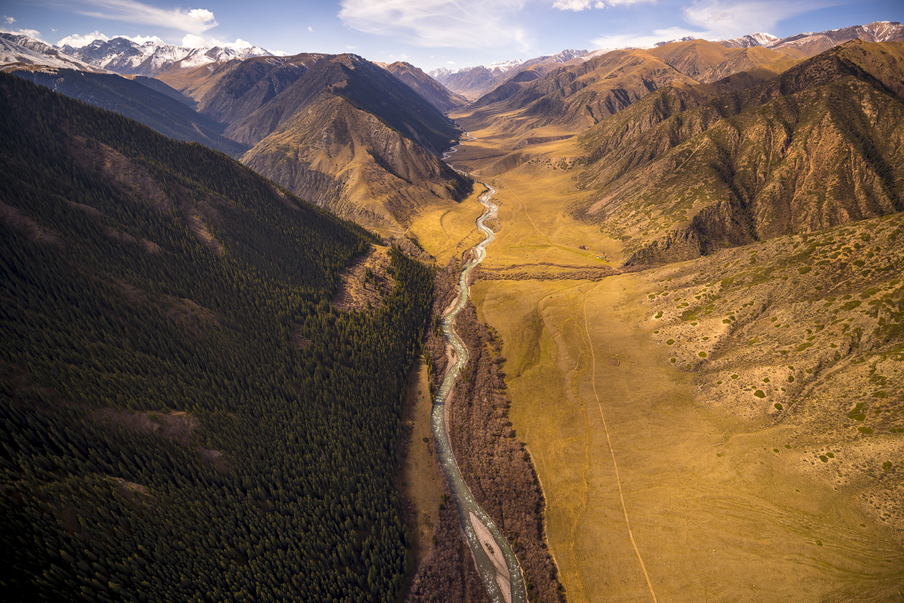 Valley of the Chilik River - River, The mountains, Helicopter, Longpost, Kazakhstan, The photo, Chilik River