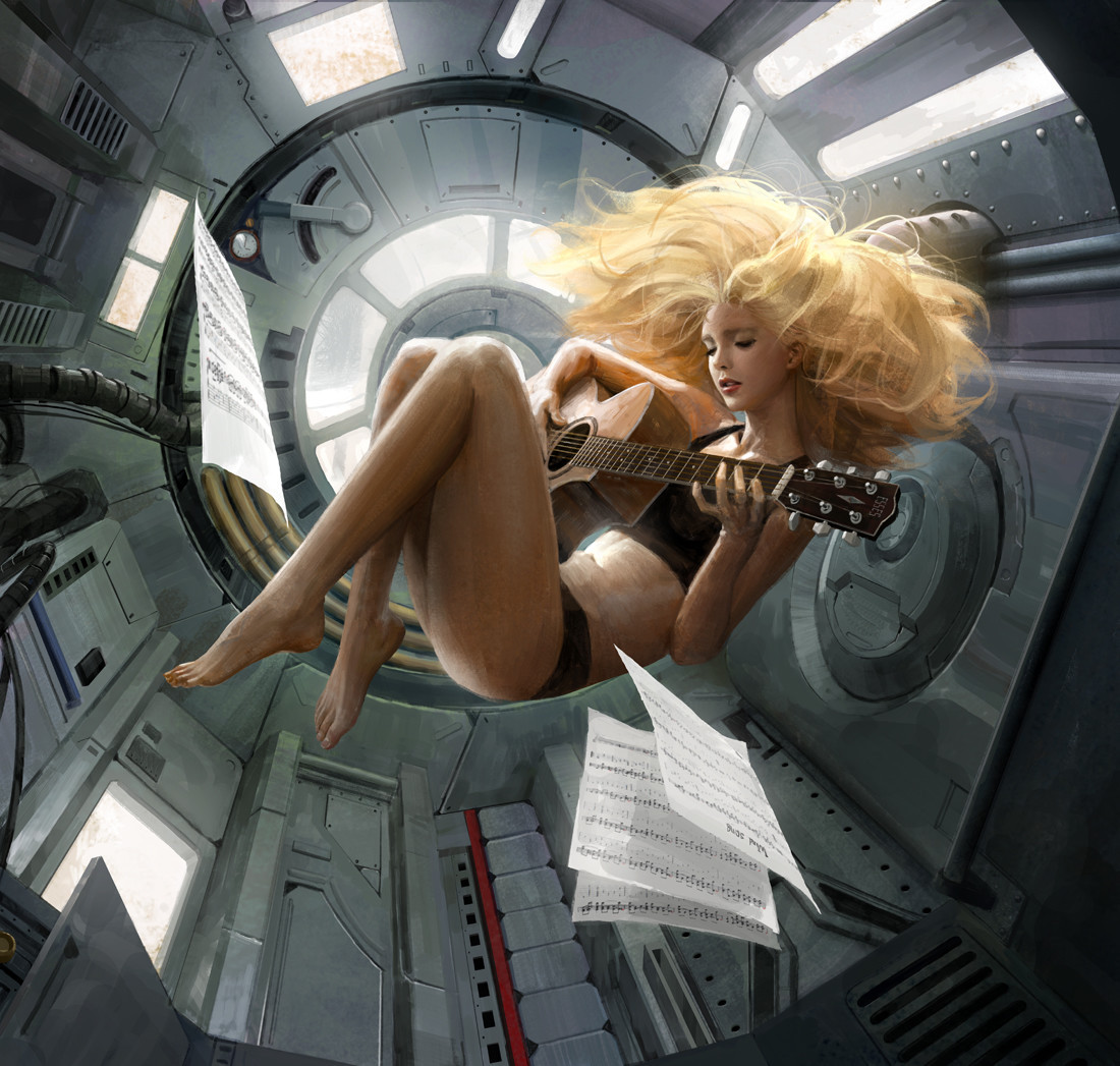 Weightless. - Digital, Space, Weightlessness, Girls, Guitar, Spaceship, Art