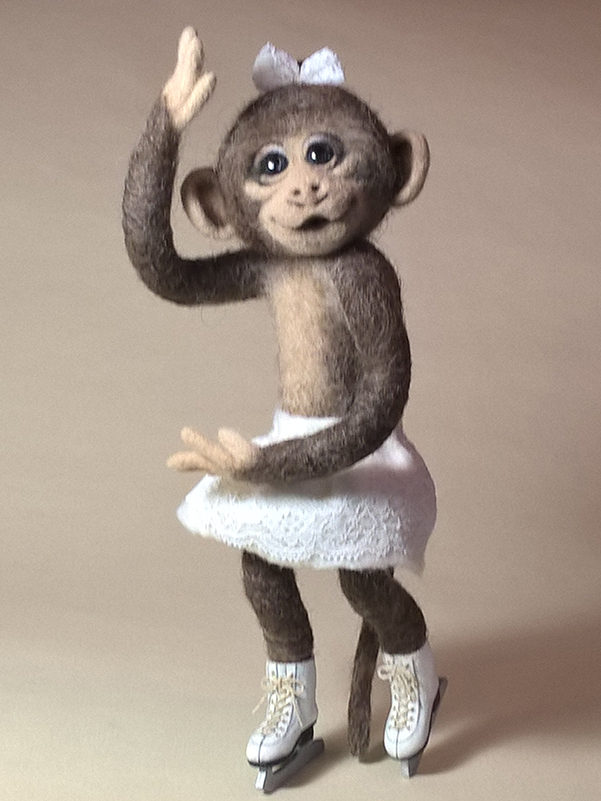 Monkey - skater - My, Monkey, Skates, Wool toy, Figure skating, Handmade, Creation, Longpost