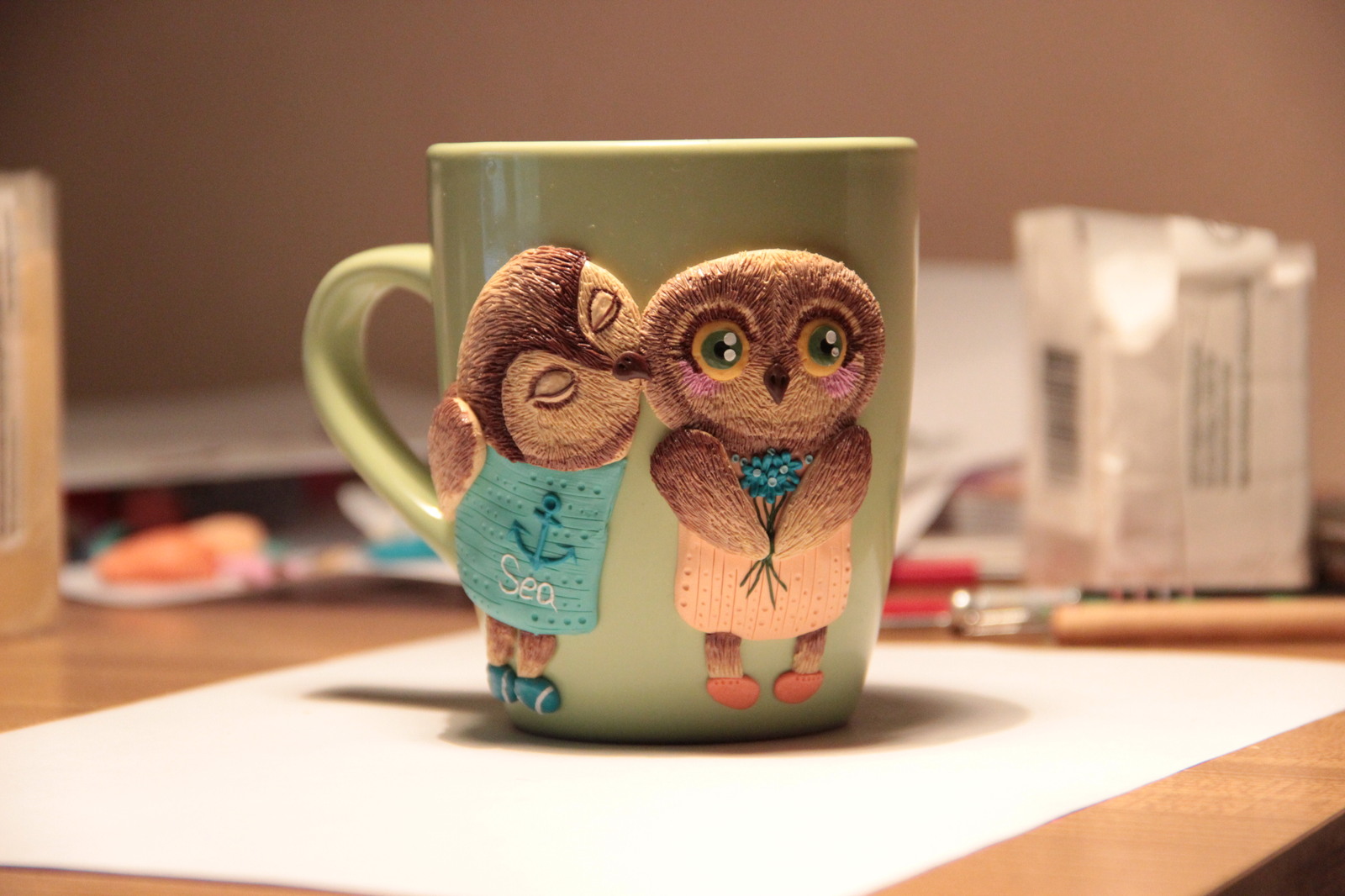 Process. - My, With your own hands, Handmade, Polymer clay, Inga Palzer, Кружки, Owl, Longpost