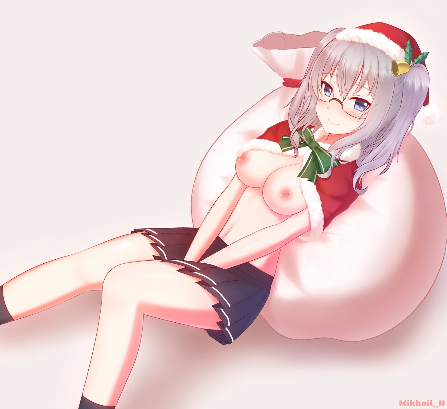 Anime art - NSFW, Anime Art, Аниме, Kantai Collection, Kashima, Сиськи, Megane