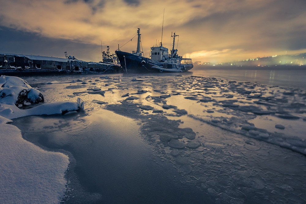 Around Murmansk - Murmansk, Ship, freezing, Winter, Russia, Cold, Frost, Polar Lights, Longpost