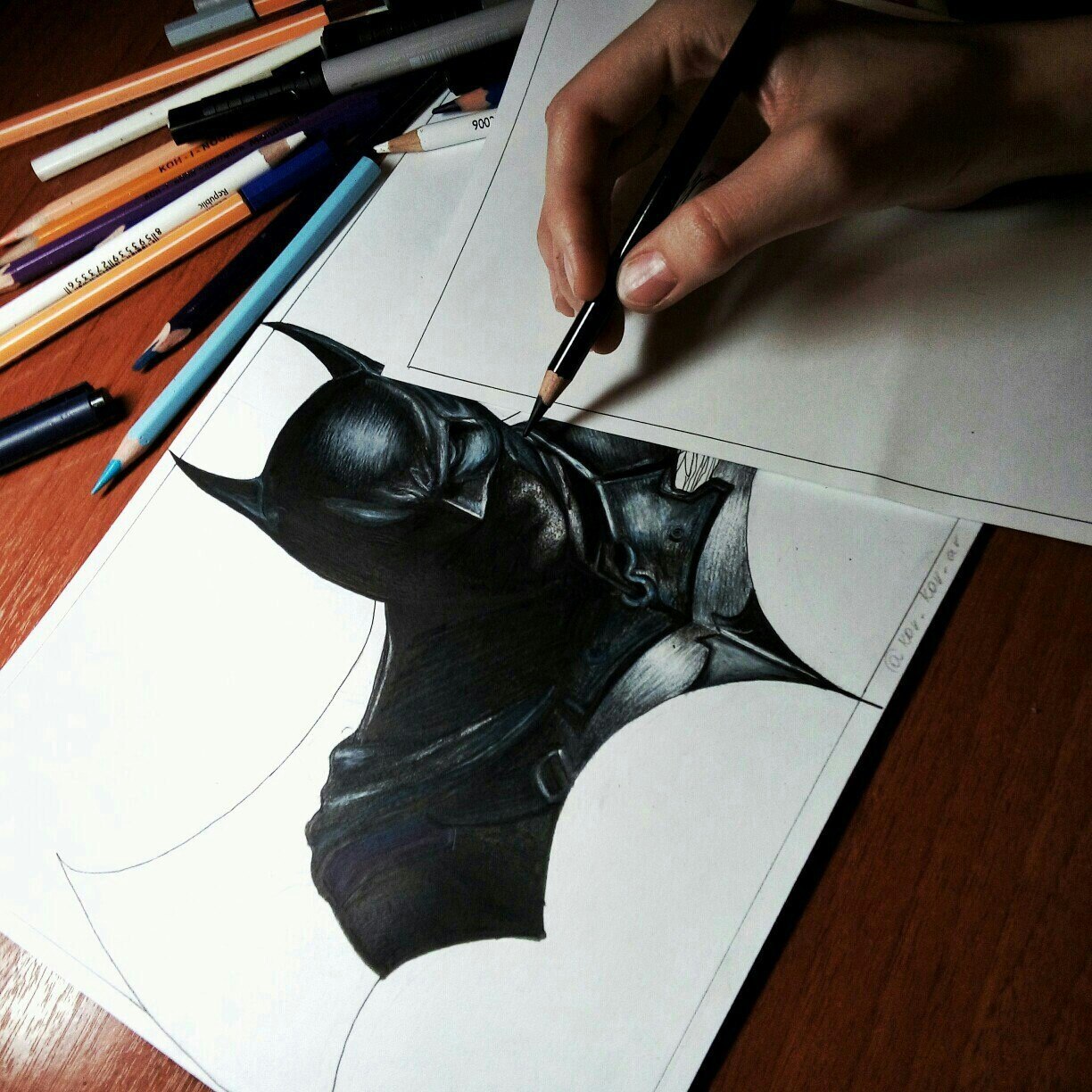 Colored pencils, liners and a little patience - My, Drawing, Art, Batman, Colour pencils, Movies, Fan art, Crooked, , Longpost