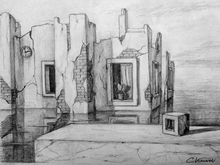 Sketches for a new series - My, Sketch, Town, House, Reflection, , Painting, Drawing, Longpost