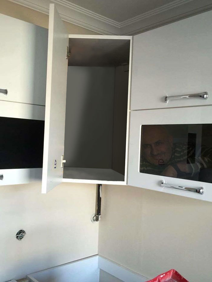 A furniture assembler climbs into a closet to show off how durable it is, sparking an internet photoshop battle - Photoshop master, Closet, Longpost, Tjournal