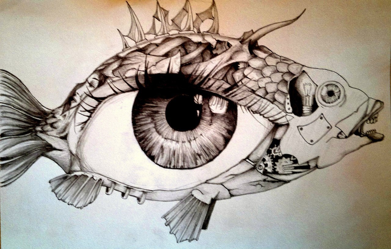 Another psychedelic - My, Drawing, Pencil, Graphics, Creation, A fish, Psychedelic