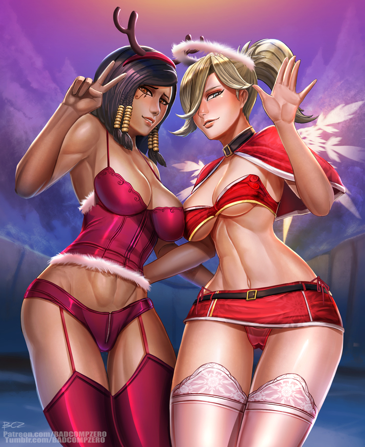 С новогодне рождественскими праздниками вас!!! - NSFW, Overwatch, Mercy, Pharah, Pharmercy, Dva, Сиськи, Попа, Красивая девушка, Длиннопост