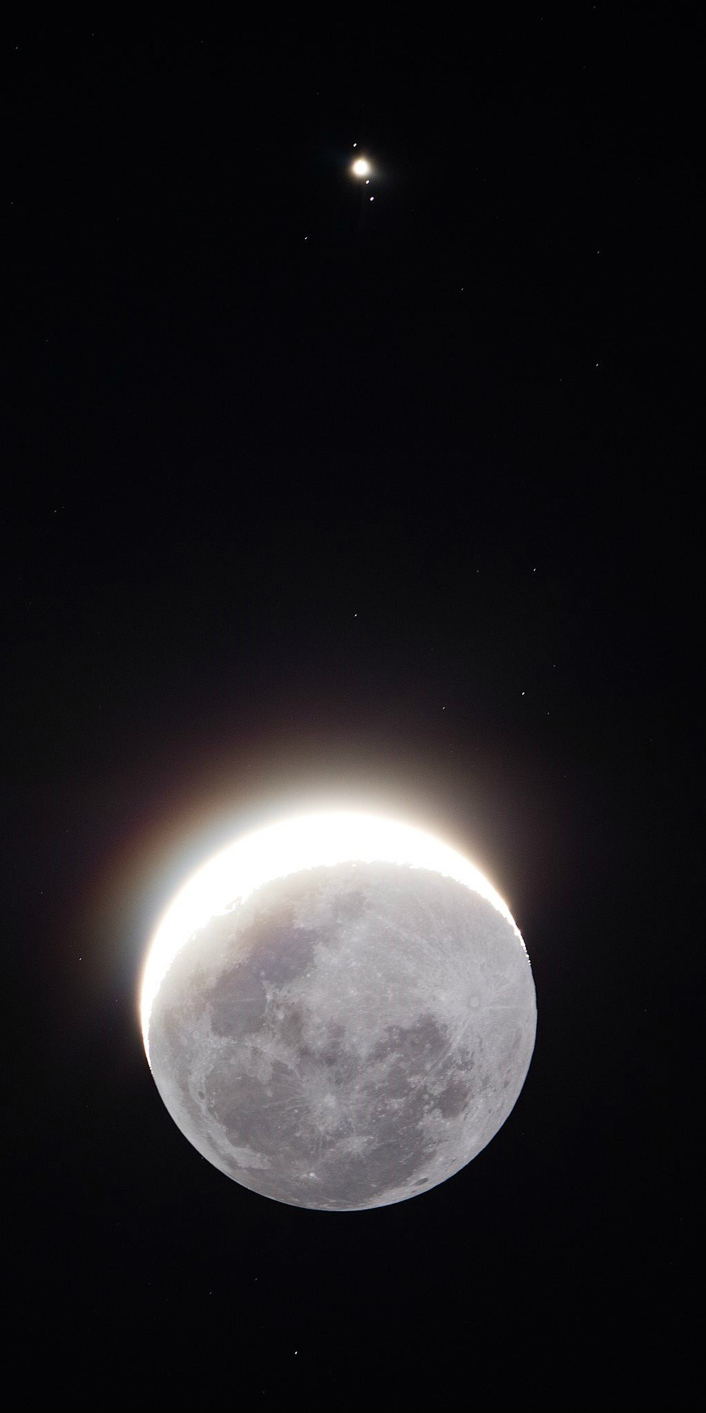 Jupiter with three moons and the Moon. - Space, moon, Jupiter, Astrophoto