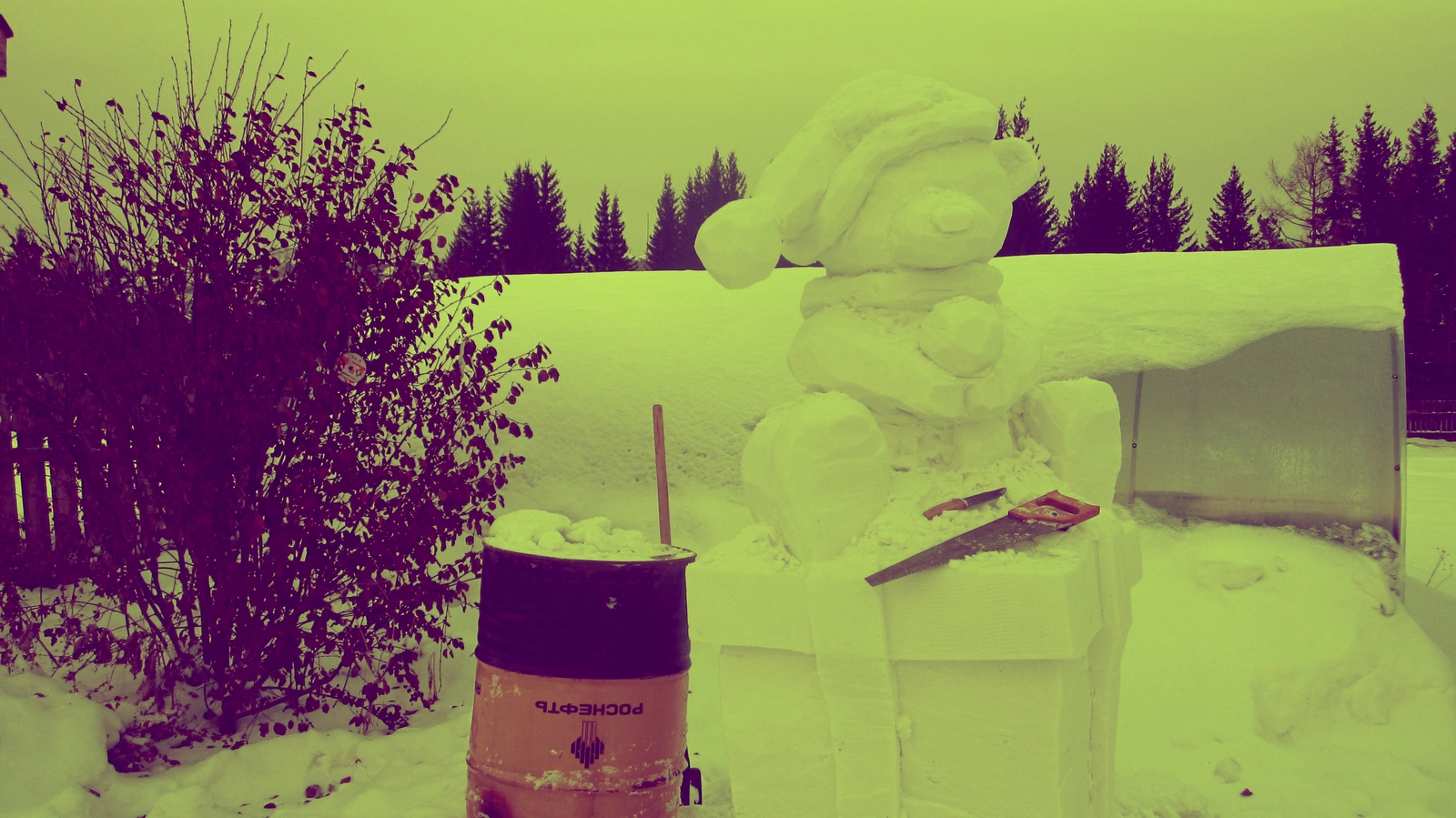 Snow bear - My, The Bears, Snow figures, Sculpture, Holidays, Longpost