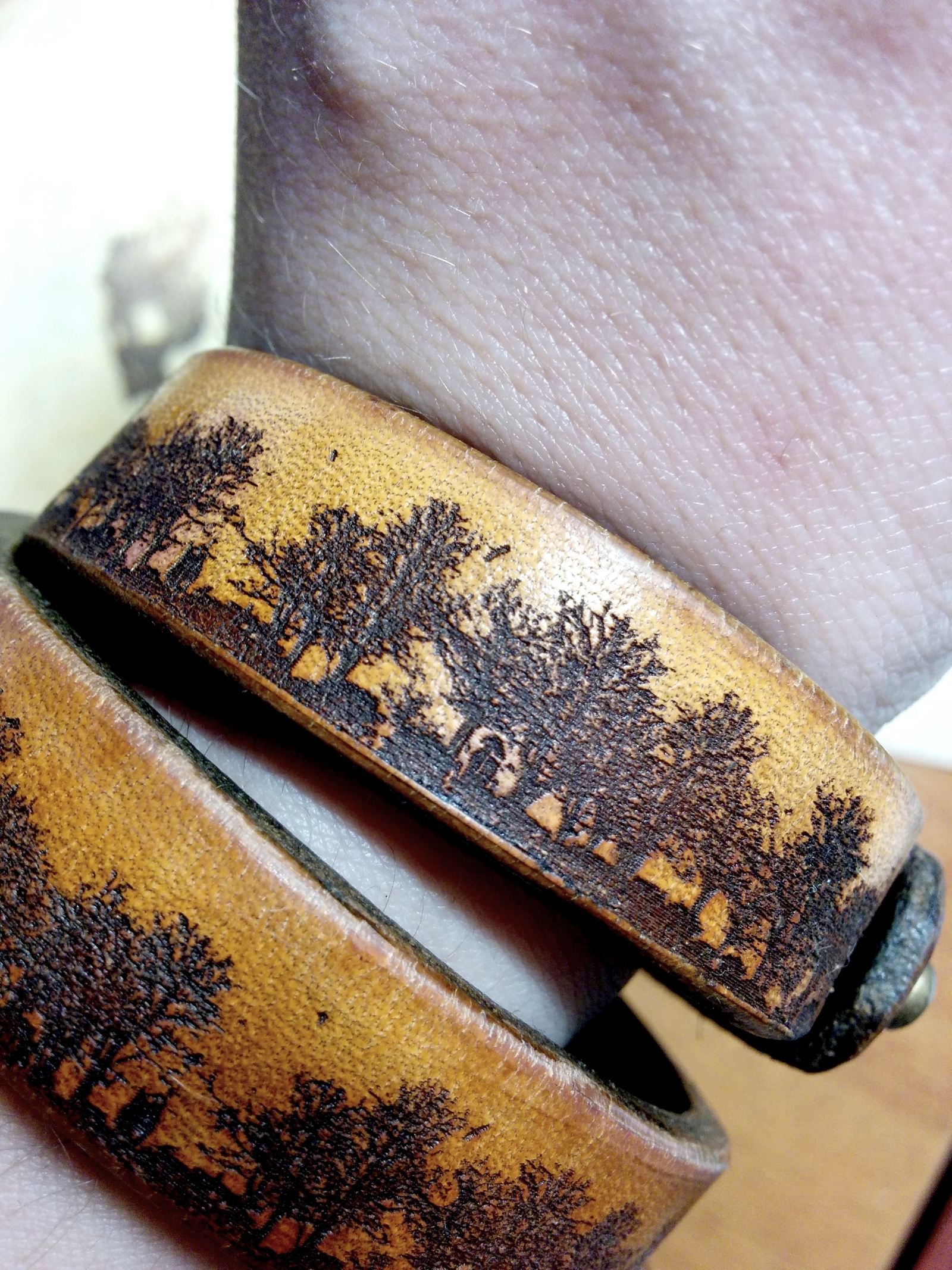 Dark Forest leather bracelet - My, A bracelet, Leather, Forest, Tree, , Longpost