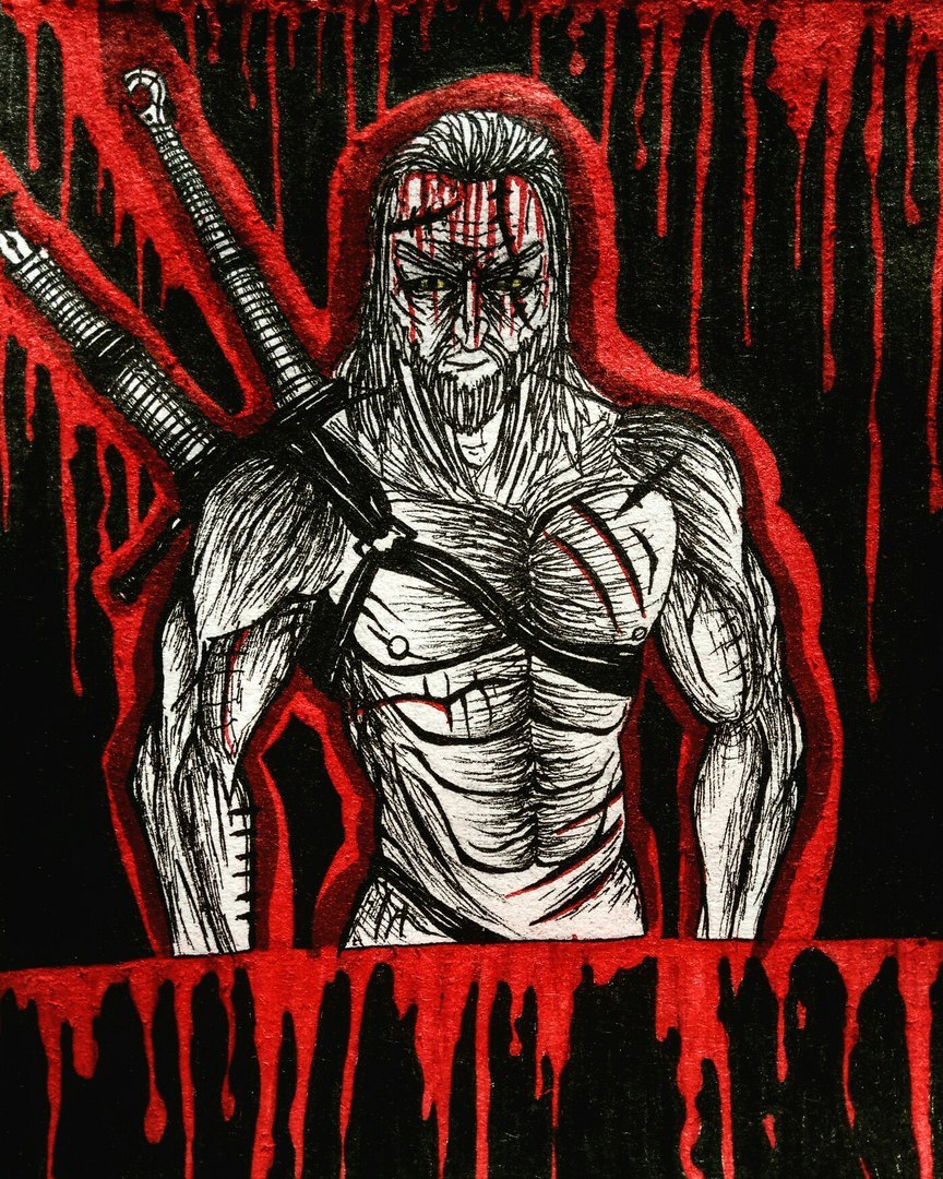 The Witcher. Why so much blood? xs - My, Geralt of Rivia, Witcher, Art, Drawing, Creation, Beginner artist