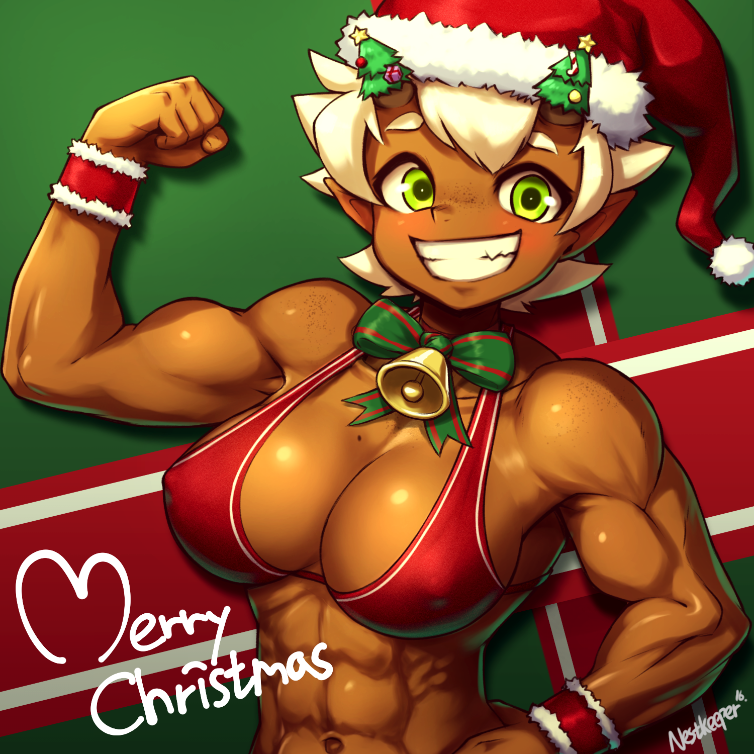 Merry Christmas! - Nestkeeper, Art, Strong girl, Anime, Anime art, Christmas, Girls, Anime original