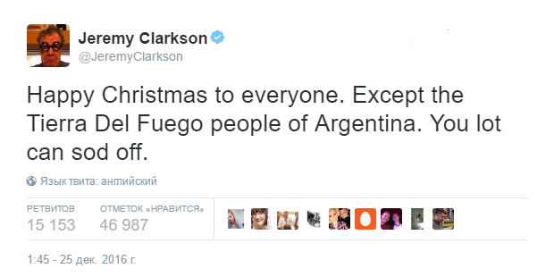 Happy Christmas to everyone - Jeremy Clarkson, Argentina, , Top Gear, , Christmas, Twitter