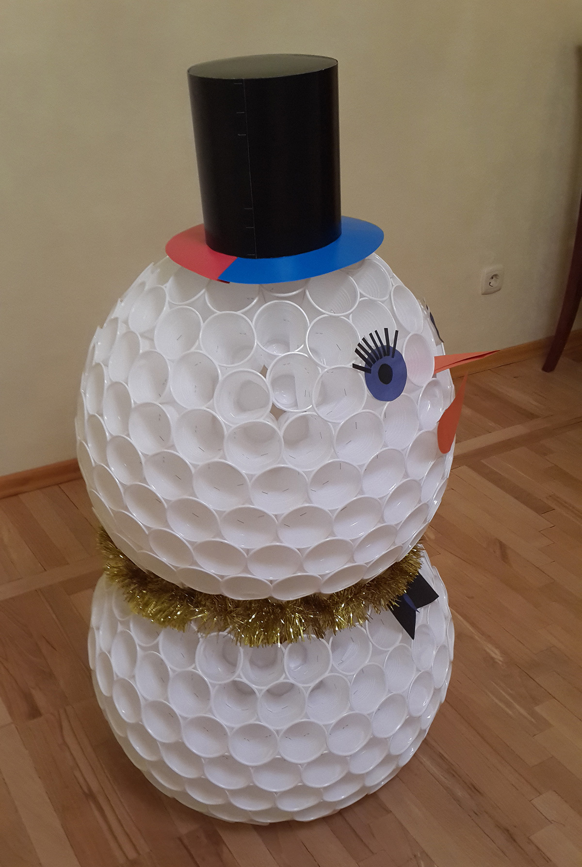 Snowman for the New Year from plastic cups - My, New Year, snowman, Handmade, Plastic cups, Longpost