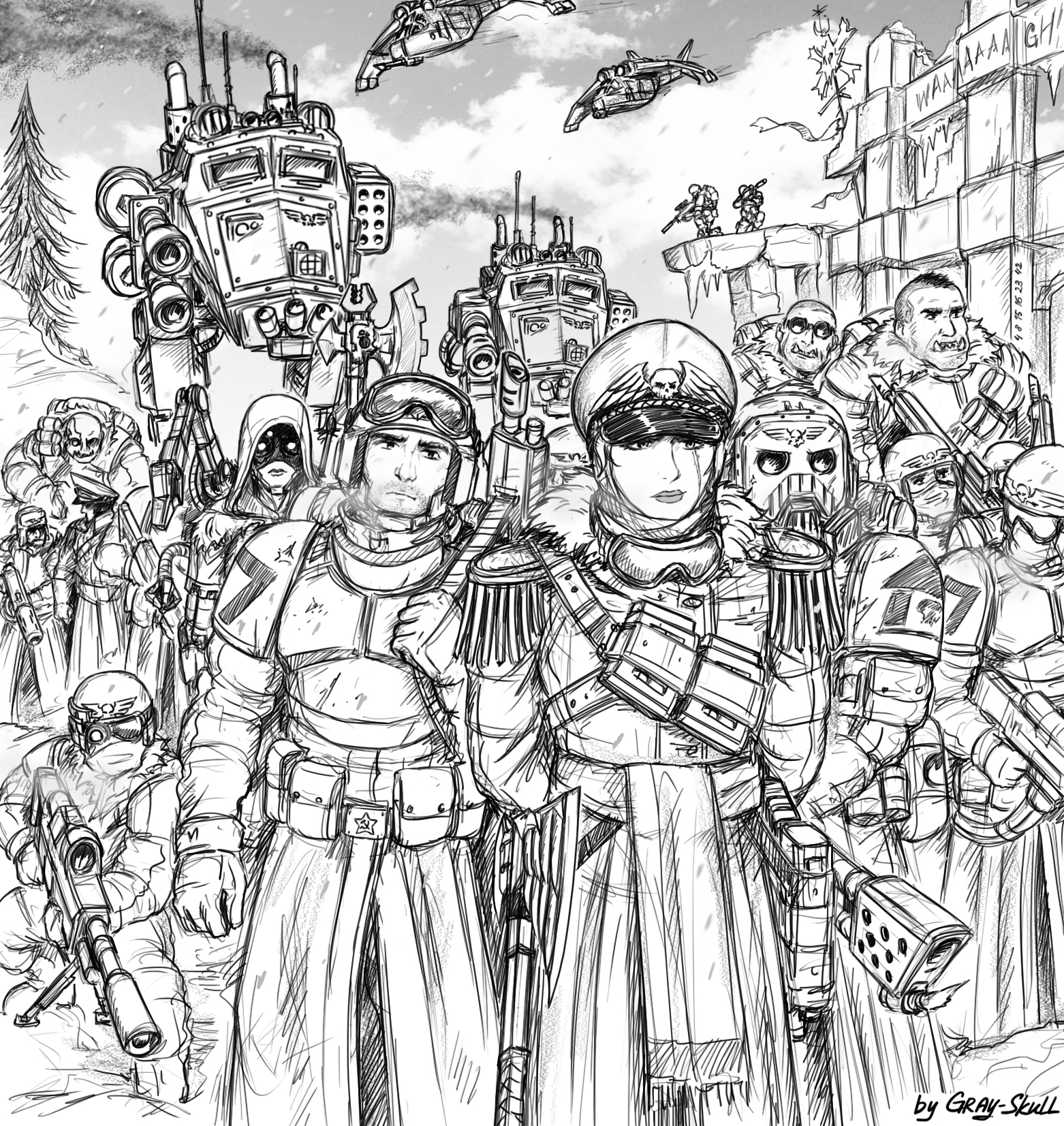 Happy New Year!) (by Gray-Skull) - My, Warhammer 40k, Commissioner Rivel, Commissioner, Imperial guard, New Year, Art, Comics, Gray-skull