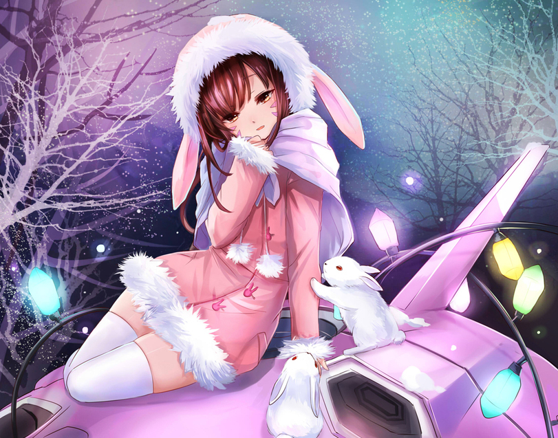 New Year's and Christmas Diva in a Fur Coat) - Overwatch, Dva, Art, Anime