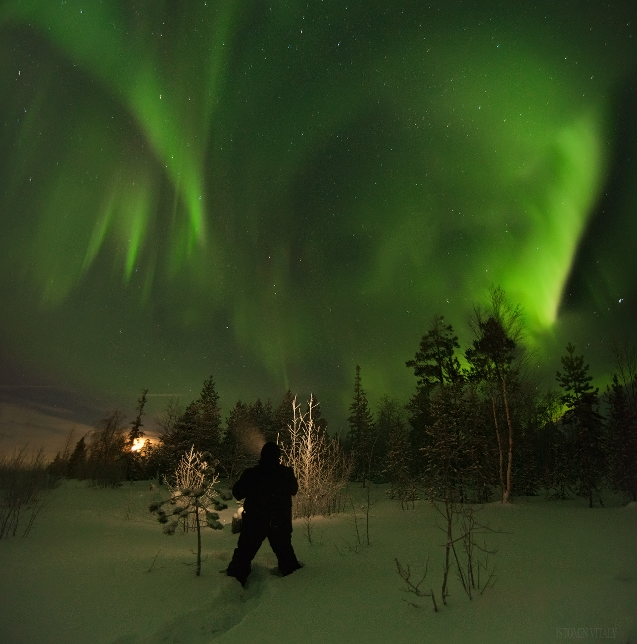 northern Lights - My, Winter, New Year, Russia, Photographer, Selfie, freezing, Longpost, The photo, Polar Lights