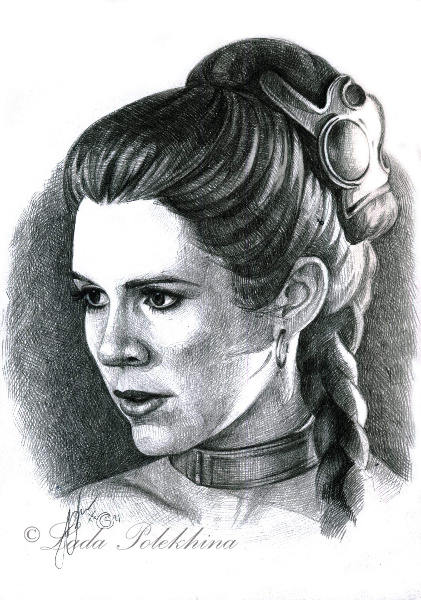 A portrait with a simple pencil. - My, My, Portrait, Drawing, Pencil, Graphics, Princess, Princess Leia, Star Wars