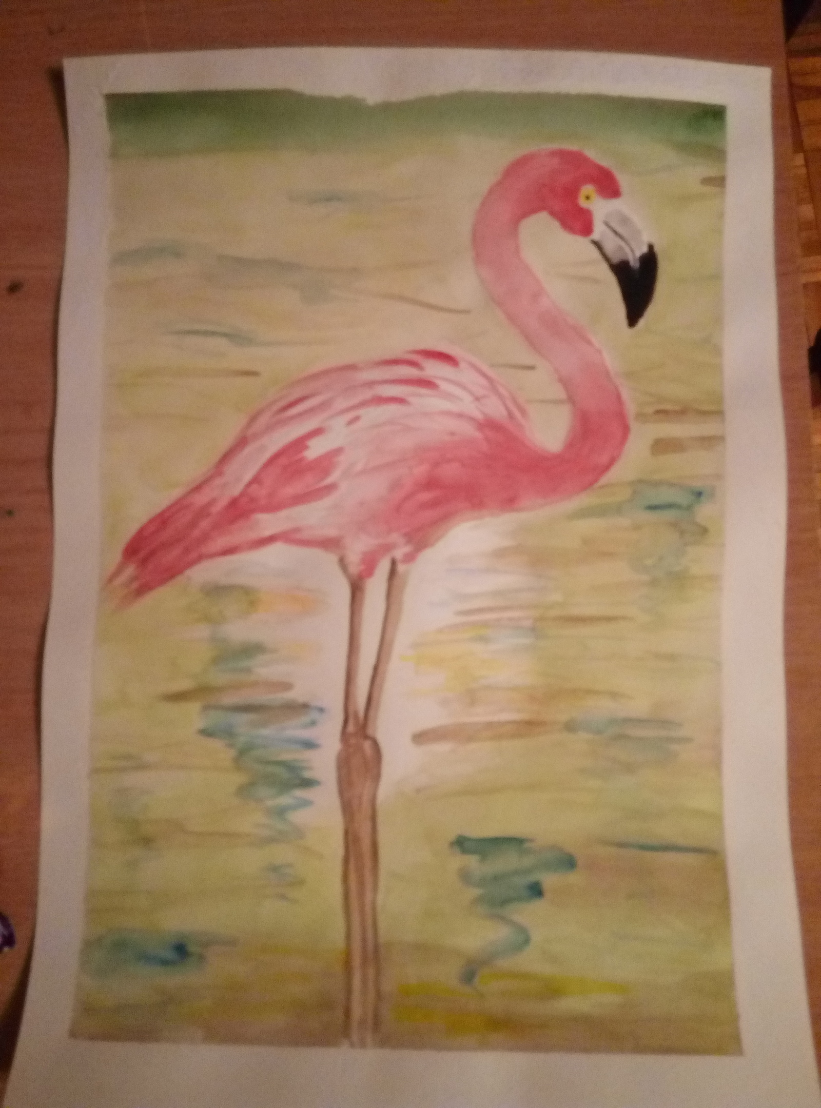 Flamingo - My, Painting, Flamingo, Watercolor