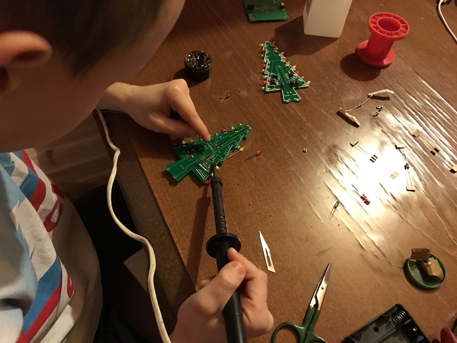 Passed the evening - My, Christmas trees, With your own hands, Constructor, Soldering iron, Children, GIF, Longpost