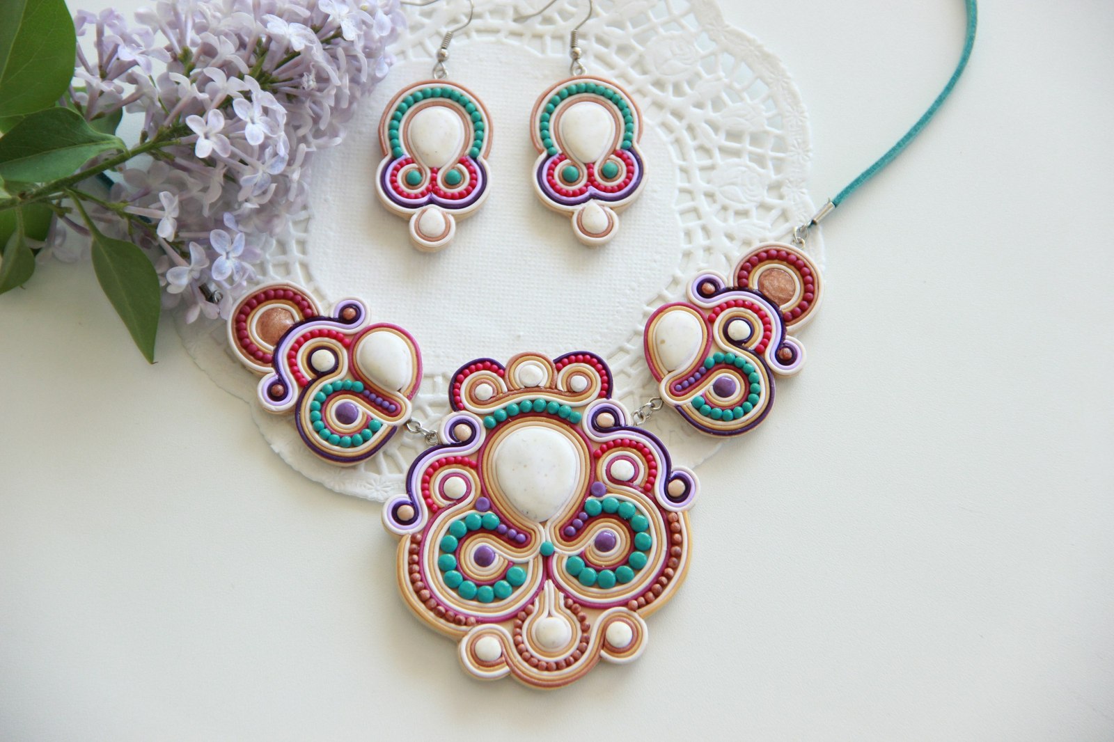 Sets in soutache technique - My, Handmade, With your own hands, Polymer clay, Soutache set, Earrings, Longpost