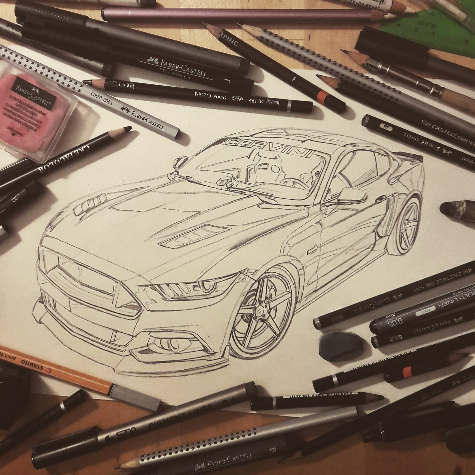 2015 Ford Mustang S550 + 1972 Ford F100 Custom - My, Auto, Car, In contact with, Longpost, Creation, Pencil drawing, Drawing, Art