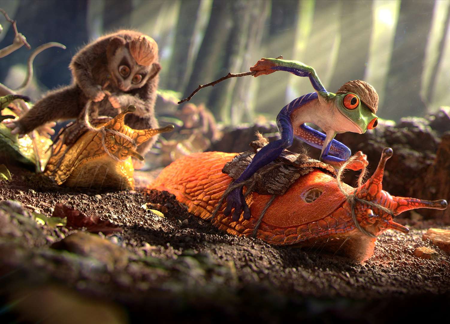 Crazy racing. - Race, Slug, Frogs, Monkey, 3D, Comic Art, Art