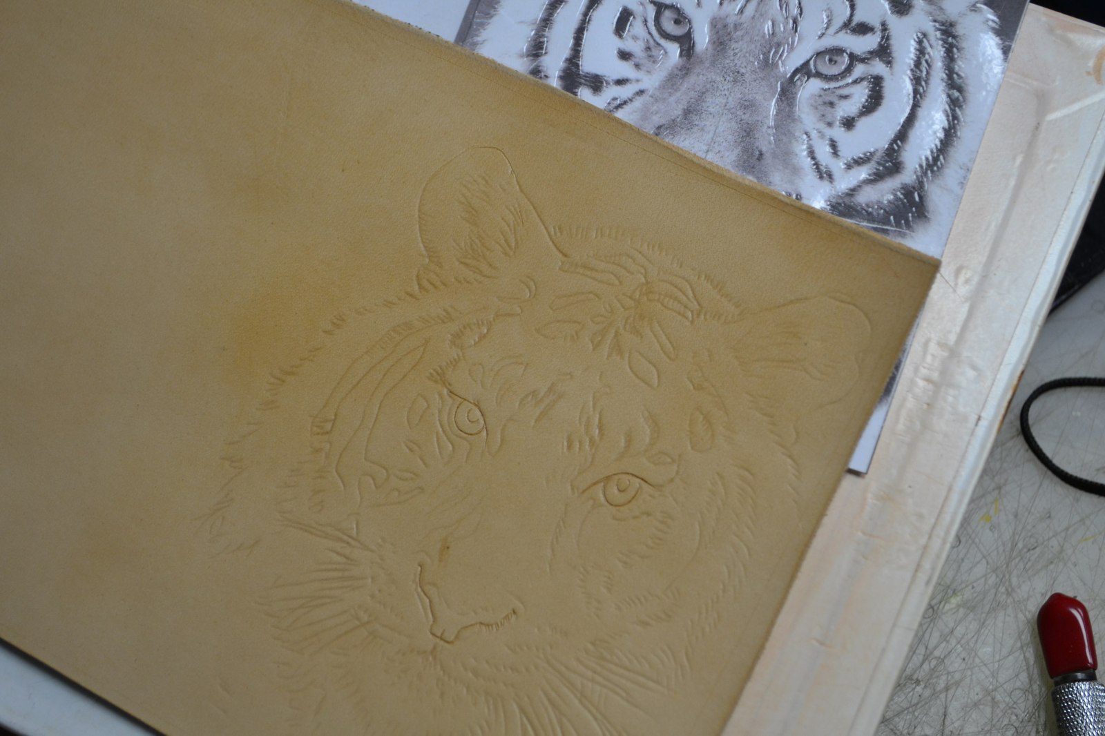 Embossing and molding on vegetable tanned leather. - My, Handmade, Tiger, Embossing on leather, Leather, Craft, Manufacturing, Longpost