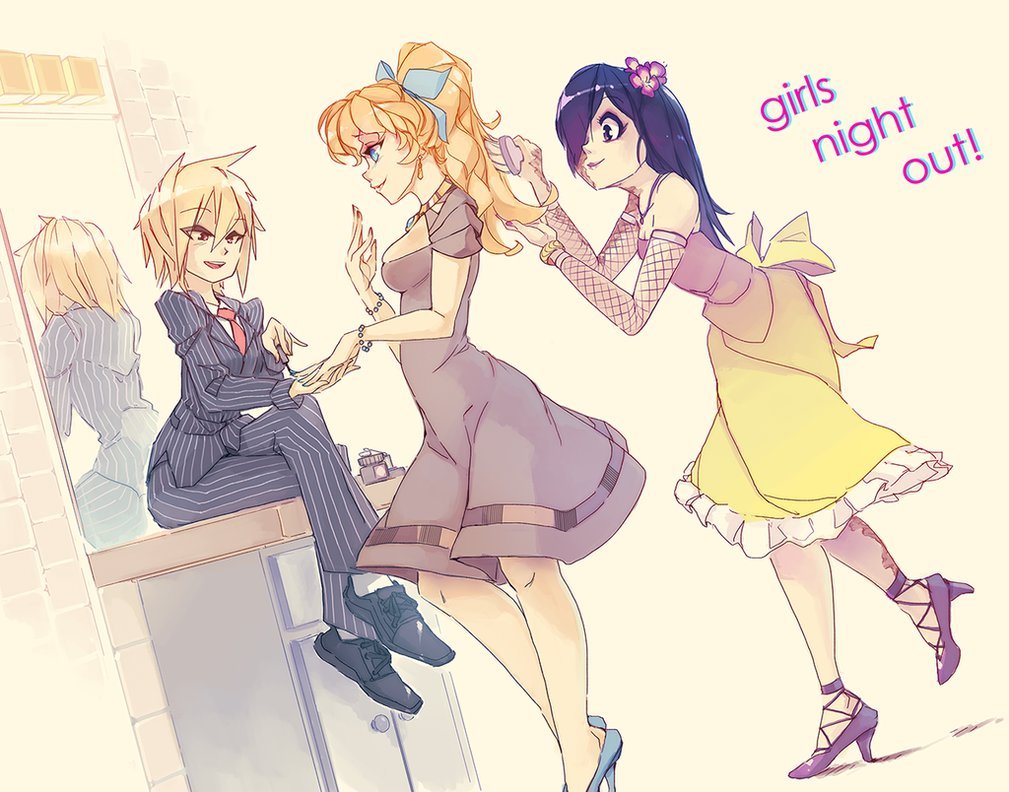 Girls Night Out - Katawa Shoujo, Hanako ikezawa, Akira Satou, Lilly Satou, Anime Art, Аниме, Не аниме, Визуальная новелла