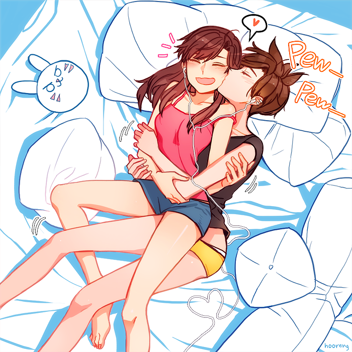 Hugs - Art, Anime art, Blizzard, Overwatch, Dva, Tracer, 