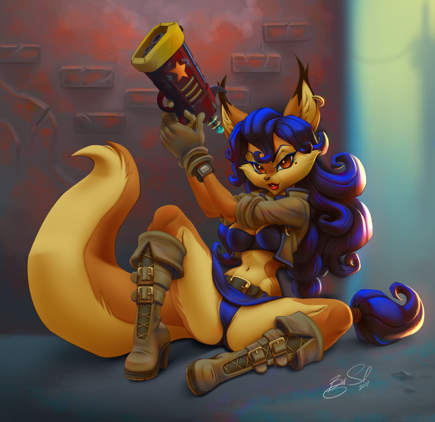 Carmelita Fox - NSFW, Furry, Art, Fox, Sif, Furotica, Weapon