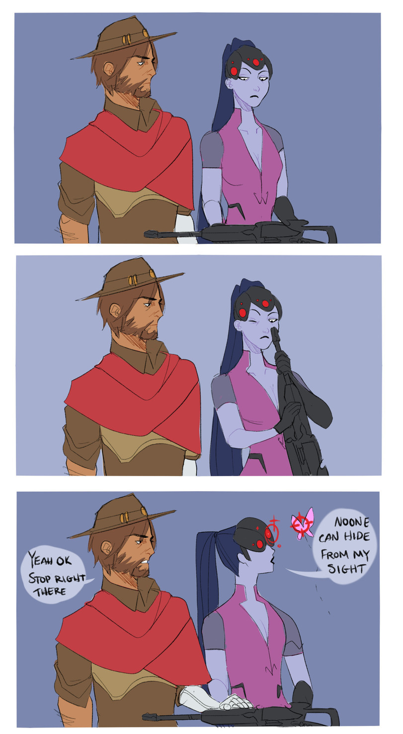 The red team is always better - Overwatch, Widowmaker, McCree, Mei, Zenyatta, Longpost, Comics