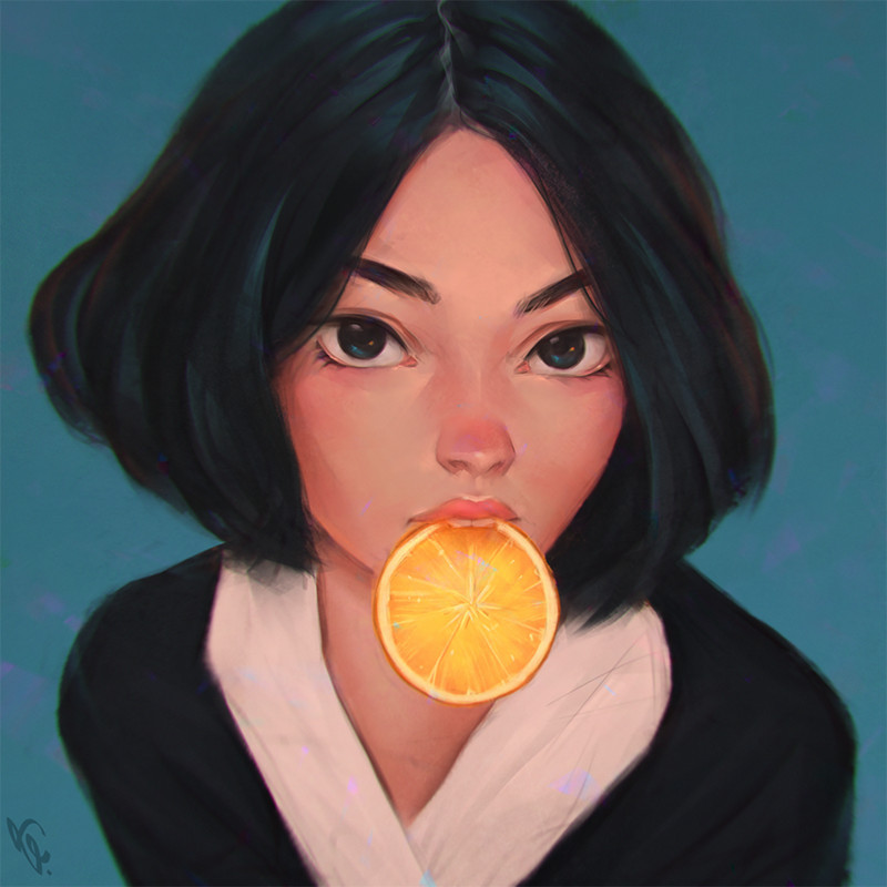 Slice. - Slices, Orange, Portrait, Girls, Digital, Illustrations, Art, Angel Ganev