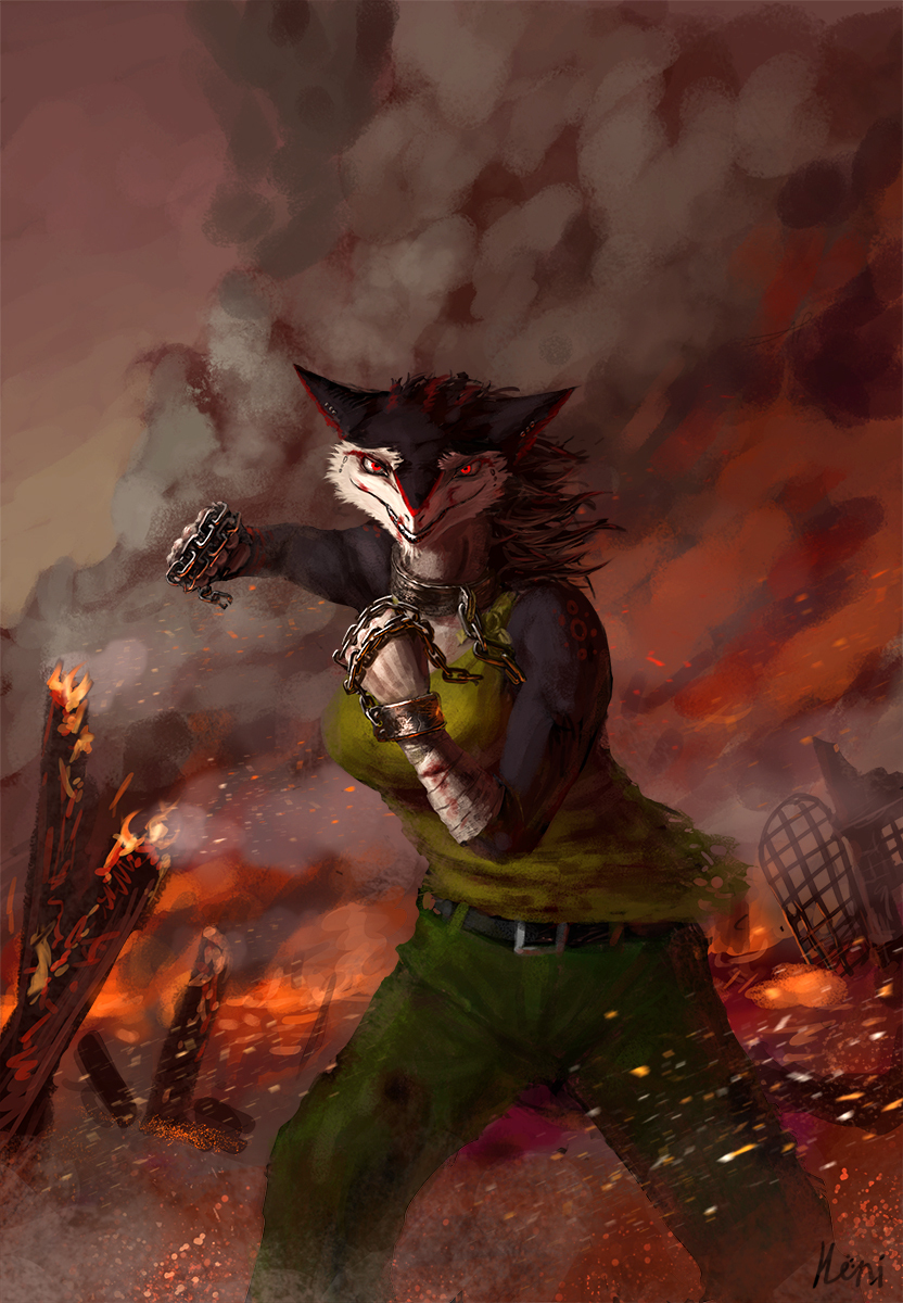 Only death will stop me - Heni, Sergal, Furry, Art, Chain, Fire