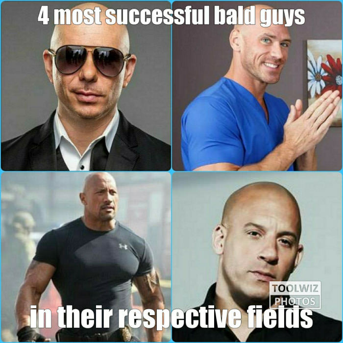 The four most successful bald guys - 9GAG, Men, Not mine, Diesel, Brazzers, The rocks, Pitbull