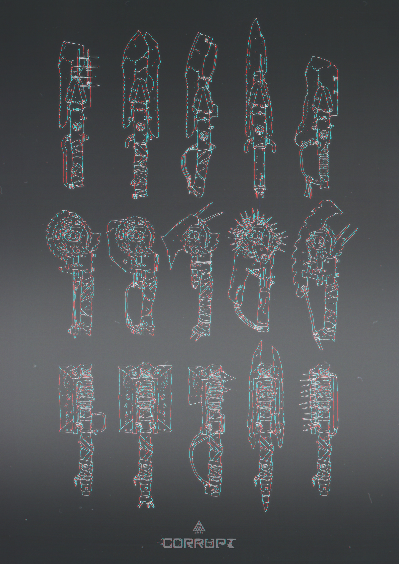 Post-apocalyptic weapons - My, My, Art, Games, Longpost, Weapon, Drawing, Concept, Post apocalypse