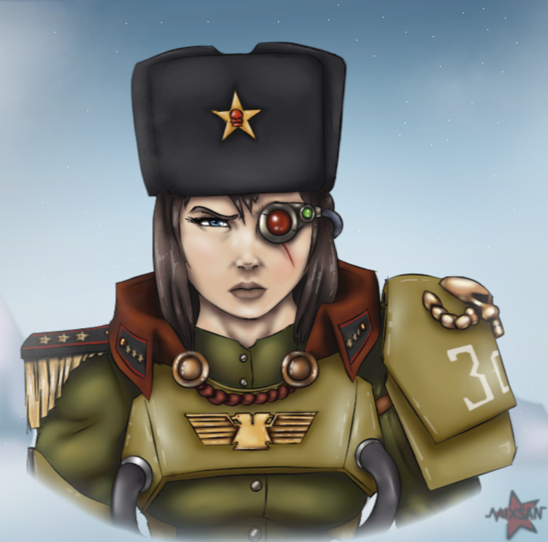 Leader of my Valhalla Regiment - My, Warhammer 40k, Imperial guard, Valkhaltsi, Astra Militarum, Drawing, Art, Mixsan