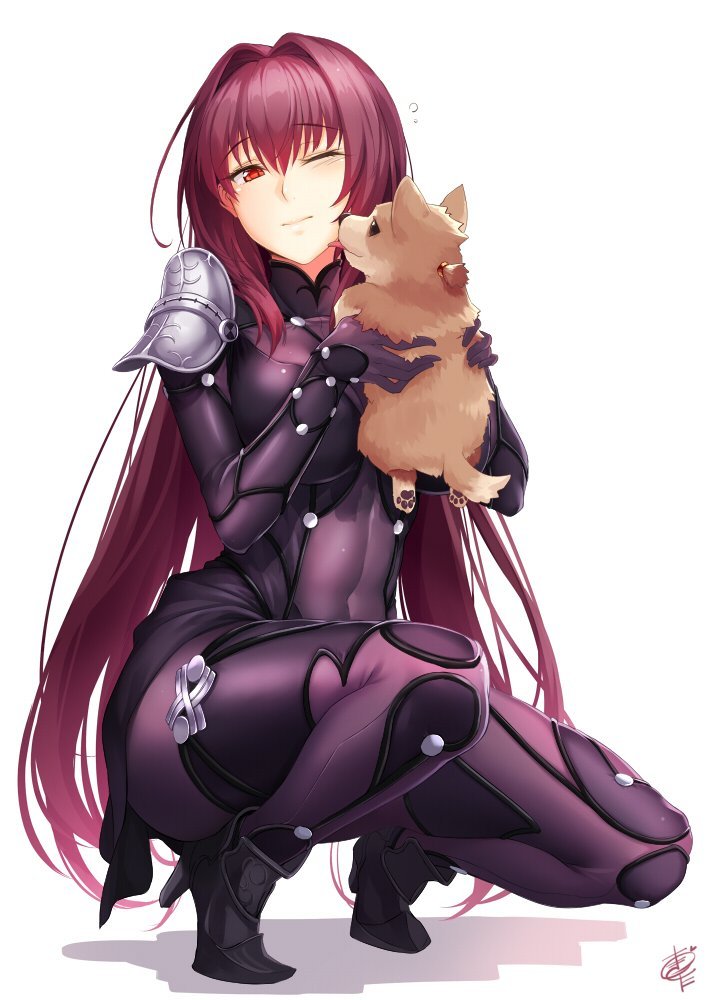 Skatakh and the dog Culanna - Art, Anime art, Fate grand order, Scathach, Lancer, Cu chulainn, Dog