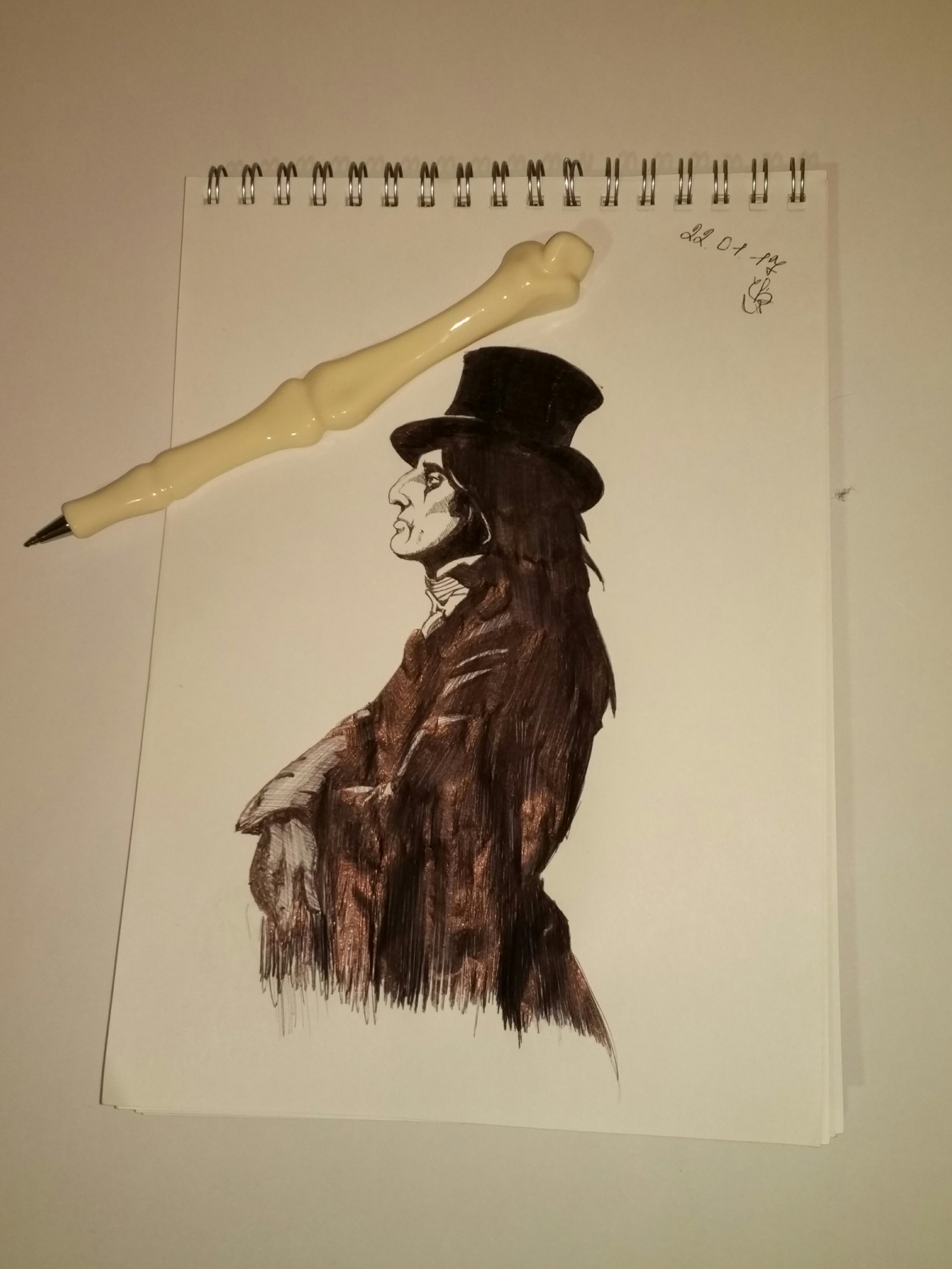 Alice Cooper - My, Pencil drawing, Alice Cooper, Crooked hands, Pen drawing